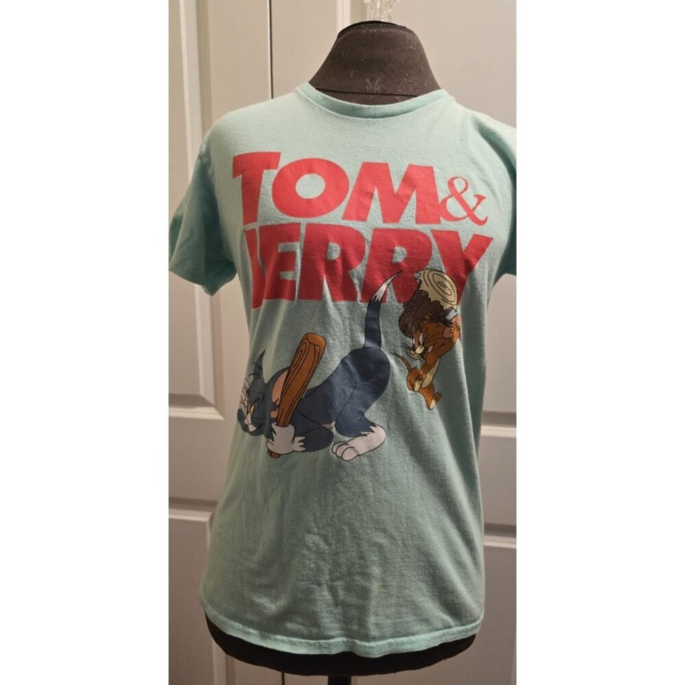 Retro Tom and Jerry Shirt Men's size S Teal  Graphic Cartoon 90s
